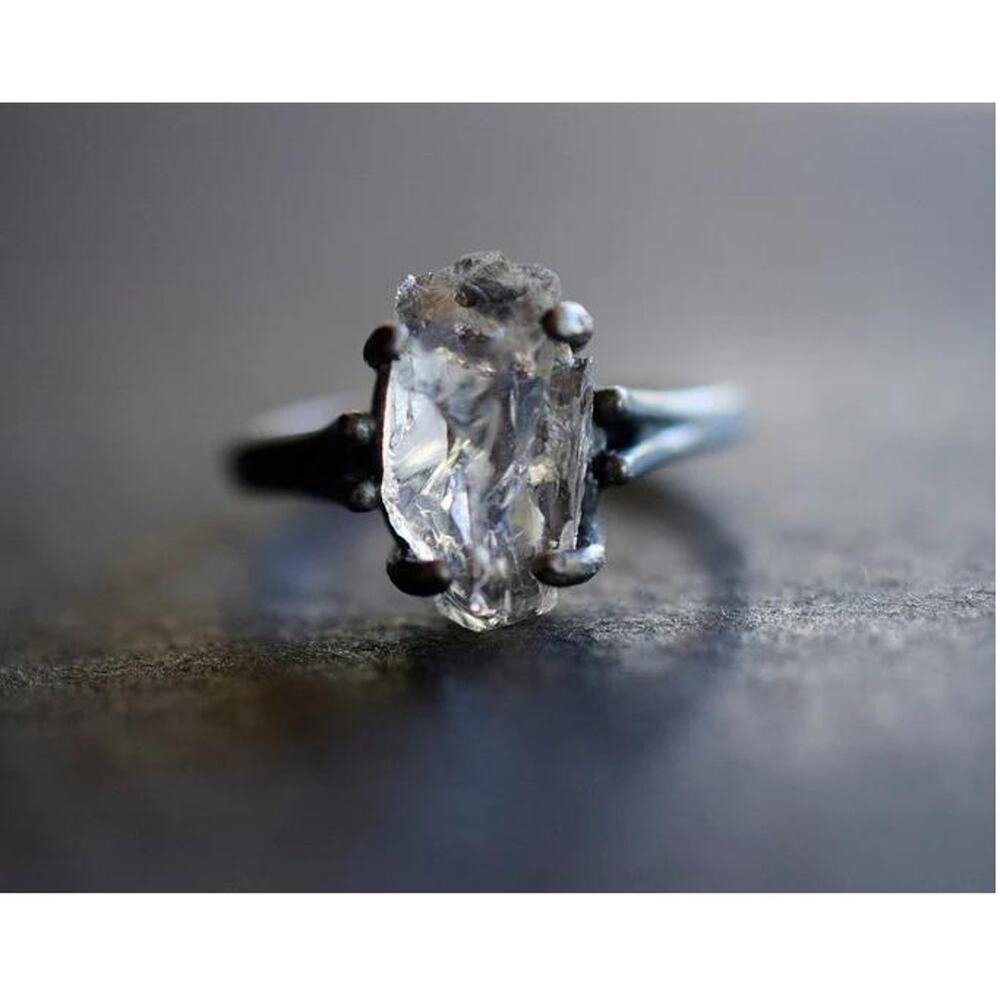 Raw Lake County diamond ring in oxidized sterling silver size 6
